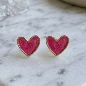 Heart Enamel Stud Earrings Pink Gold-tone Edge NWOT